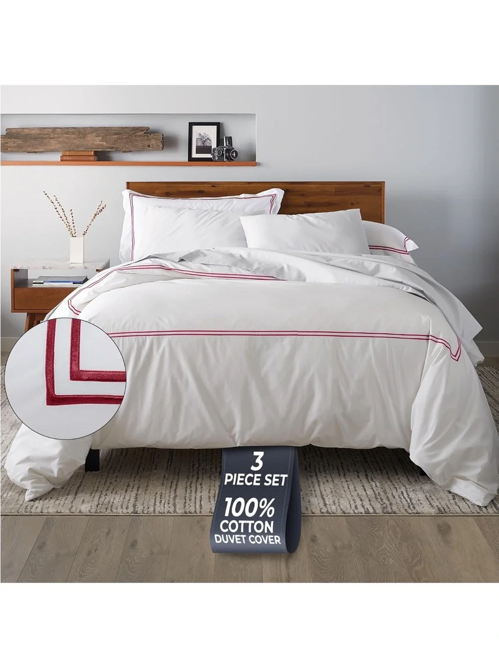 NEW Ella Jayne Duvet Cover Queen 100% Cotton Percale Set. Red Design 3 Pcs